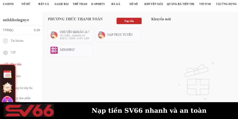 Nạp tiền SV66 nhanh và an toàn