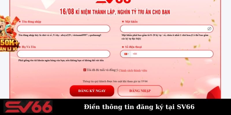 Nhập thông tin vào biểu mẫu đăng ký tài khoản