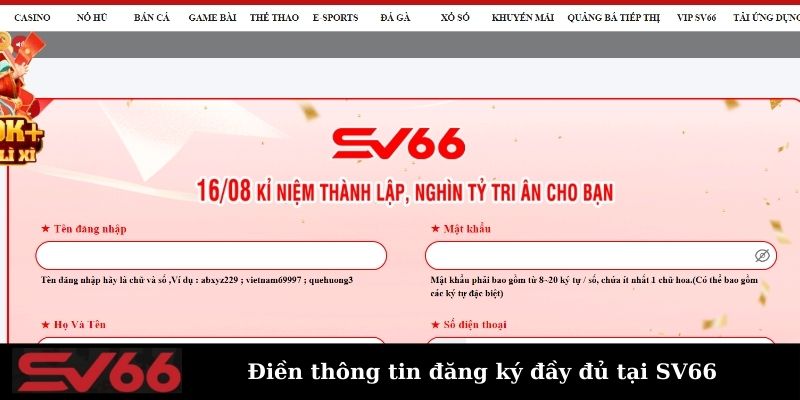 Thông tin đăng ký SV66 phải đạt chuẩn theo quy định